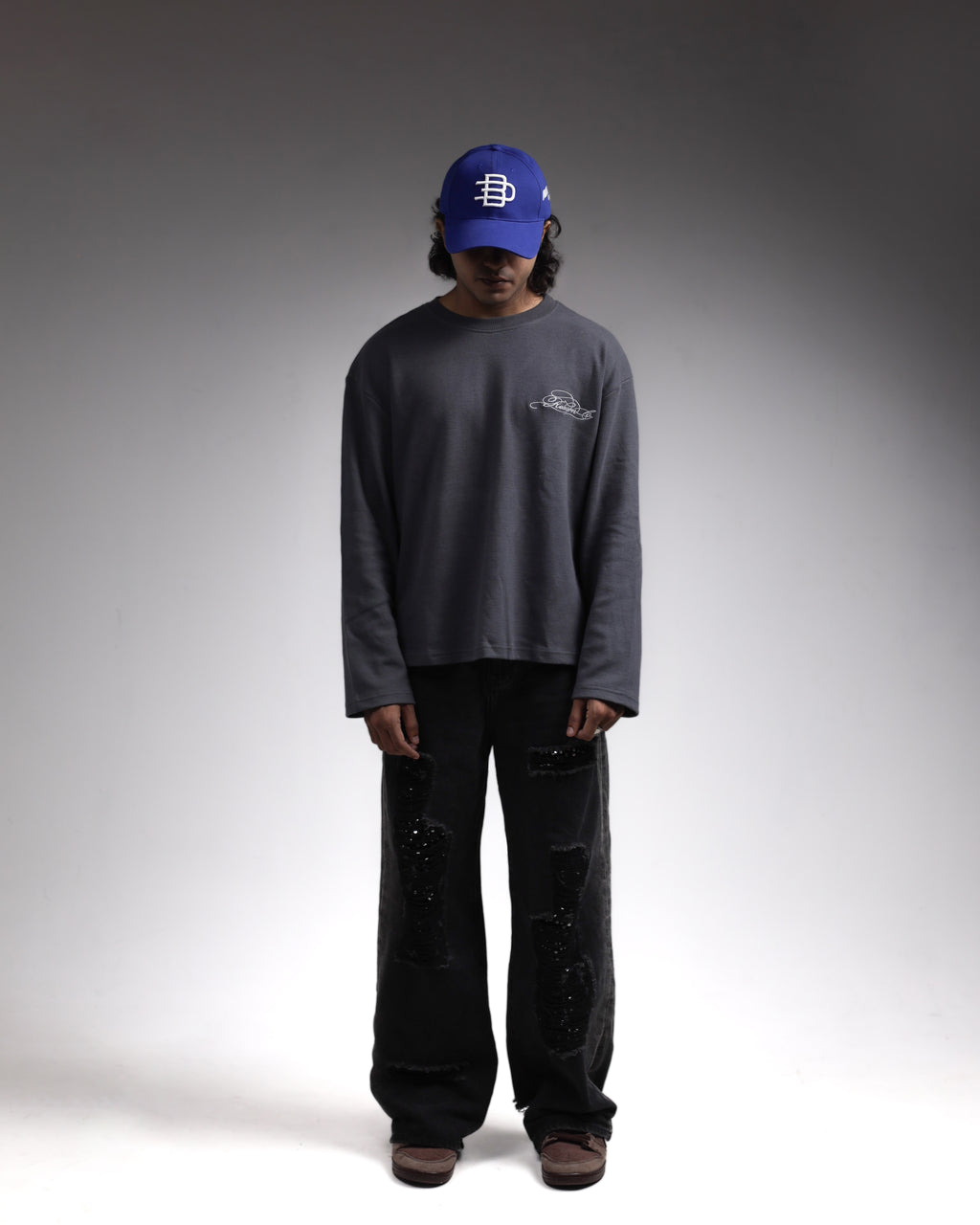 WAFFLE KNIT  T-SHIRT / GREY