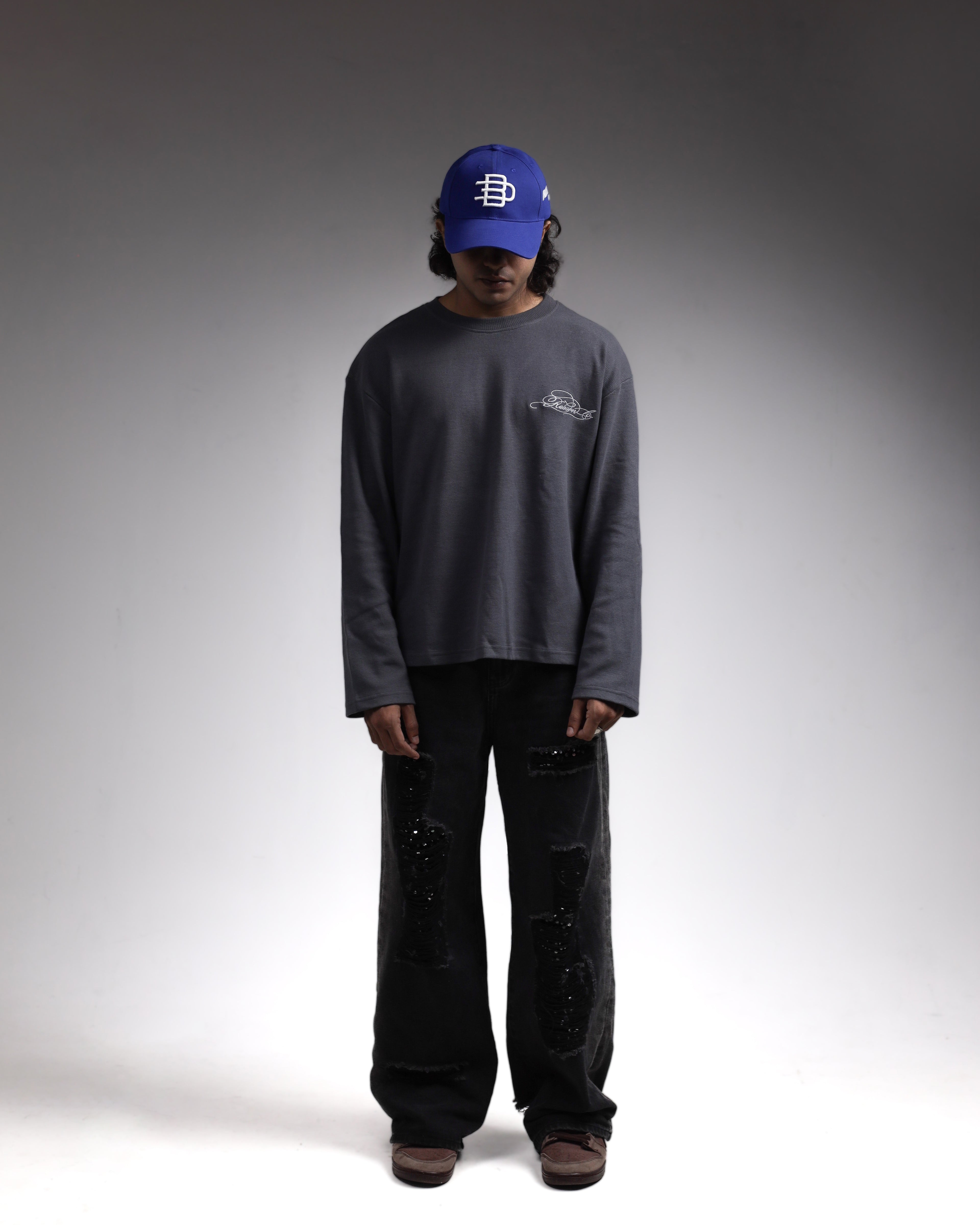 WAFFLE KNIT  T-SHIRT / GREY