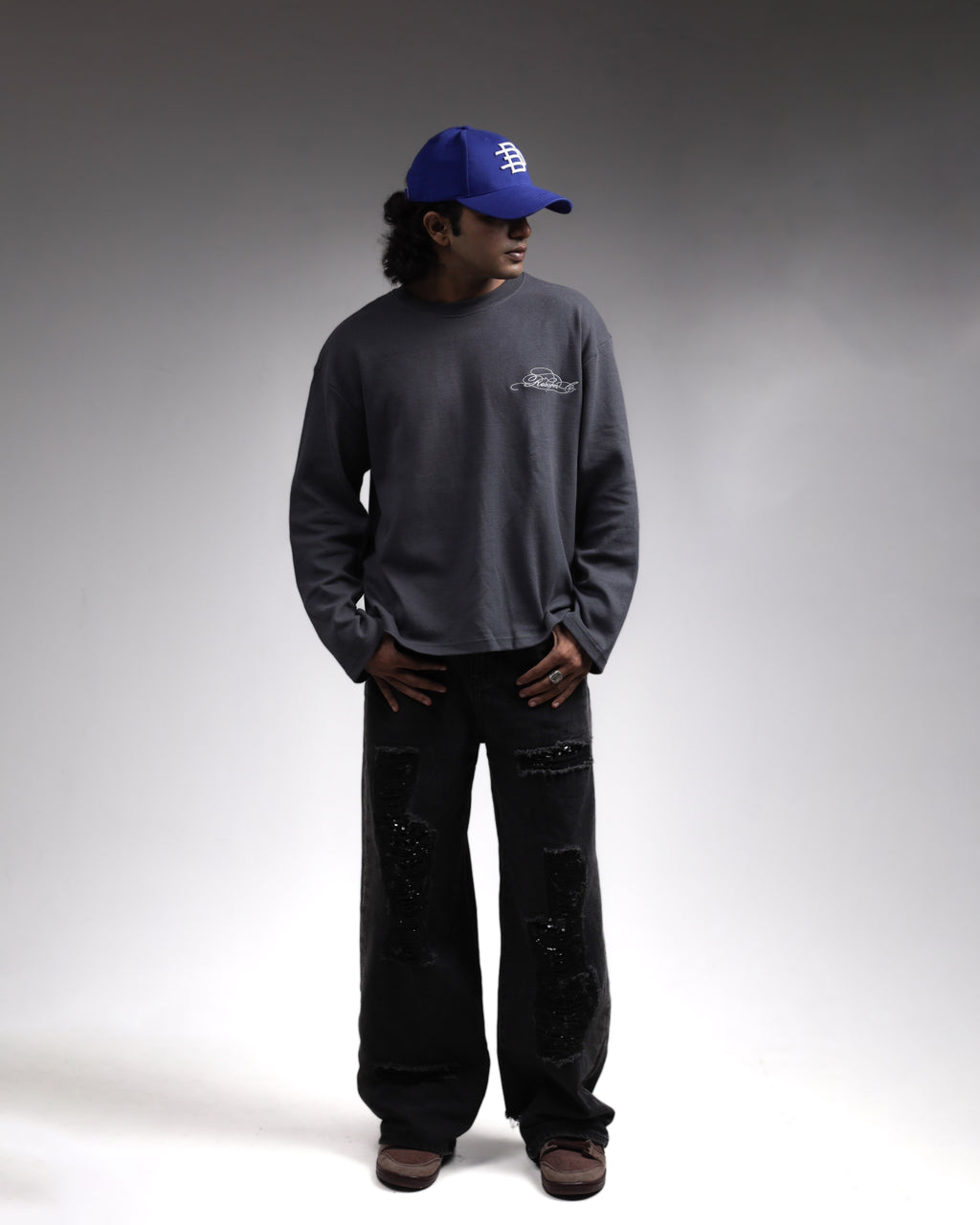WAFFLE KNIT  T-SHIRT / GREY