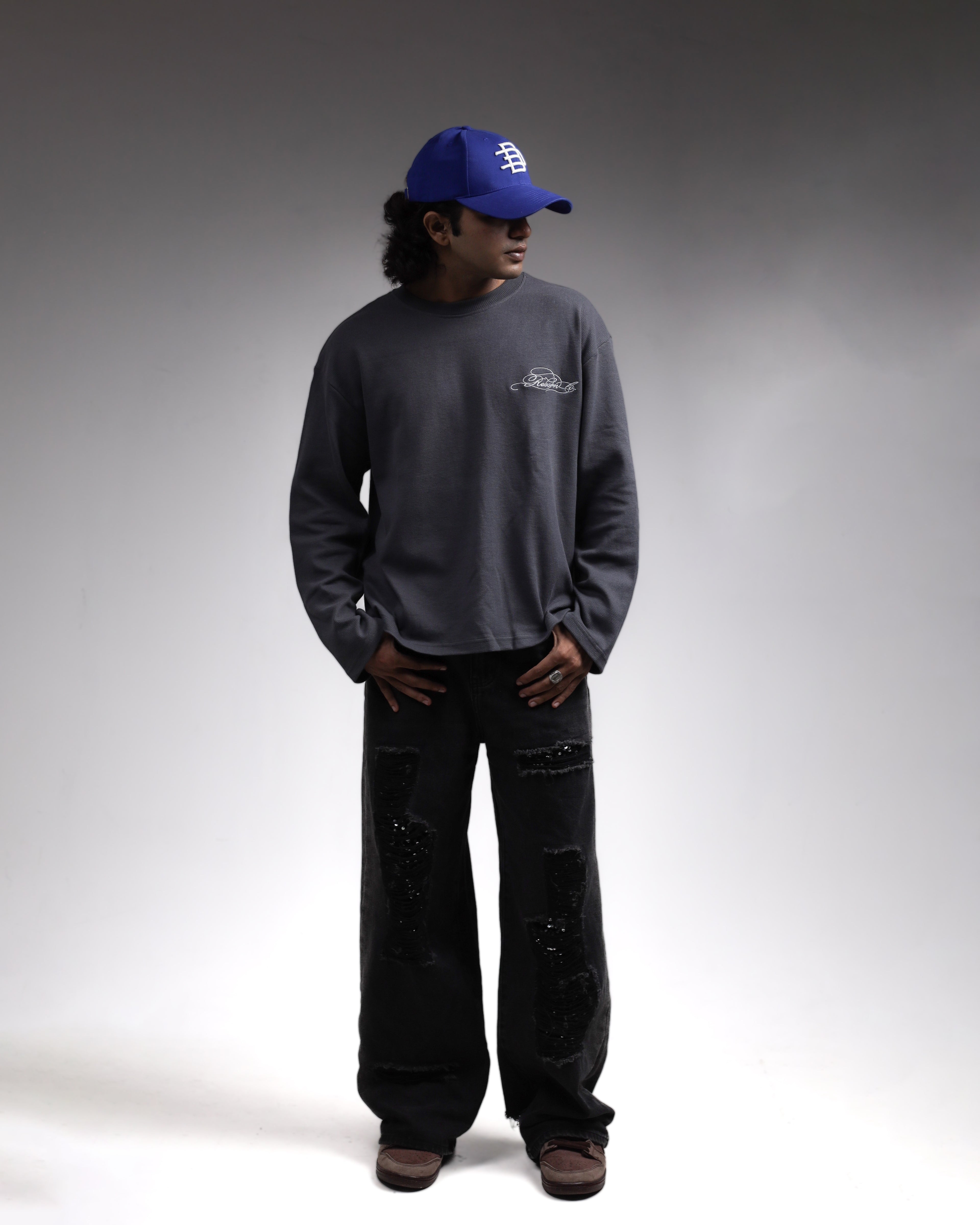 WAFFLE KNIT  T-SHIRT / GREY
