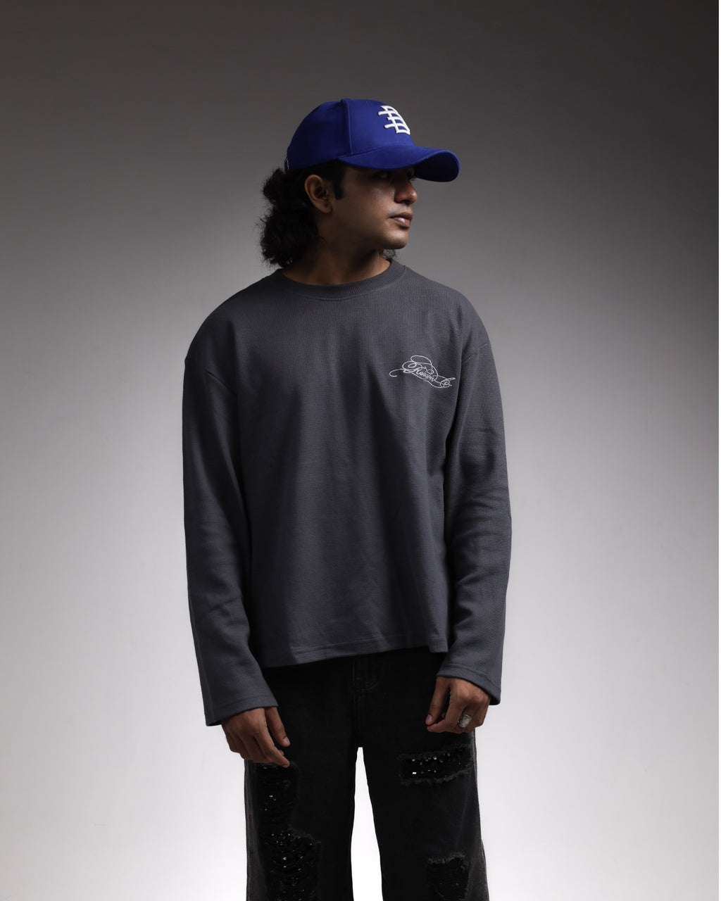 WAFFLE KNIT  T-SHIRT / GREY