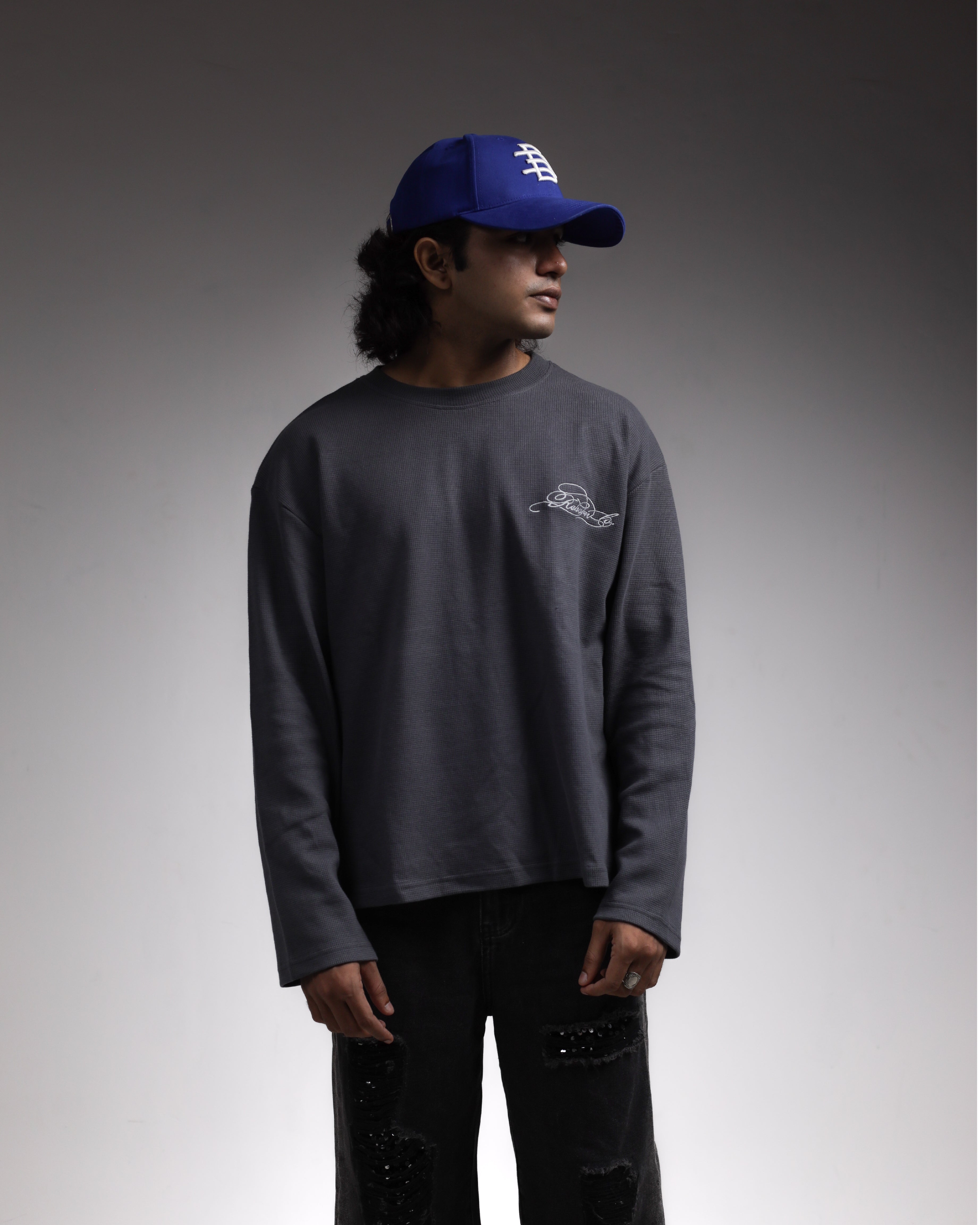 WAFFLE KNIT  T-SHIRT / GREY