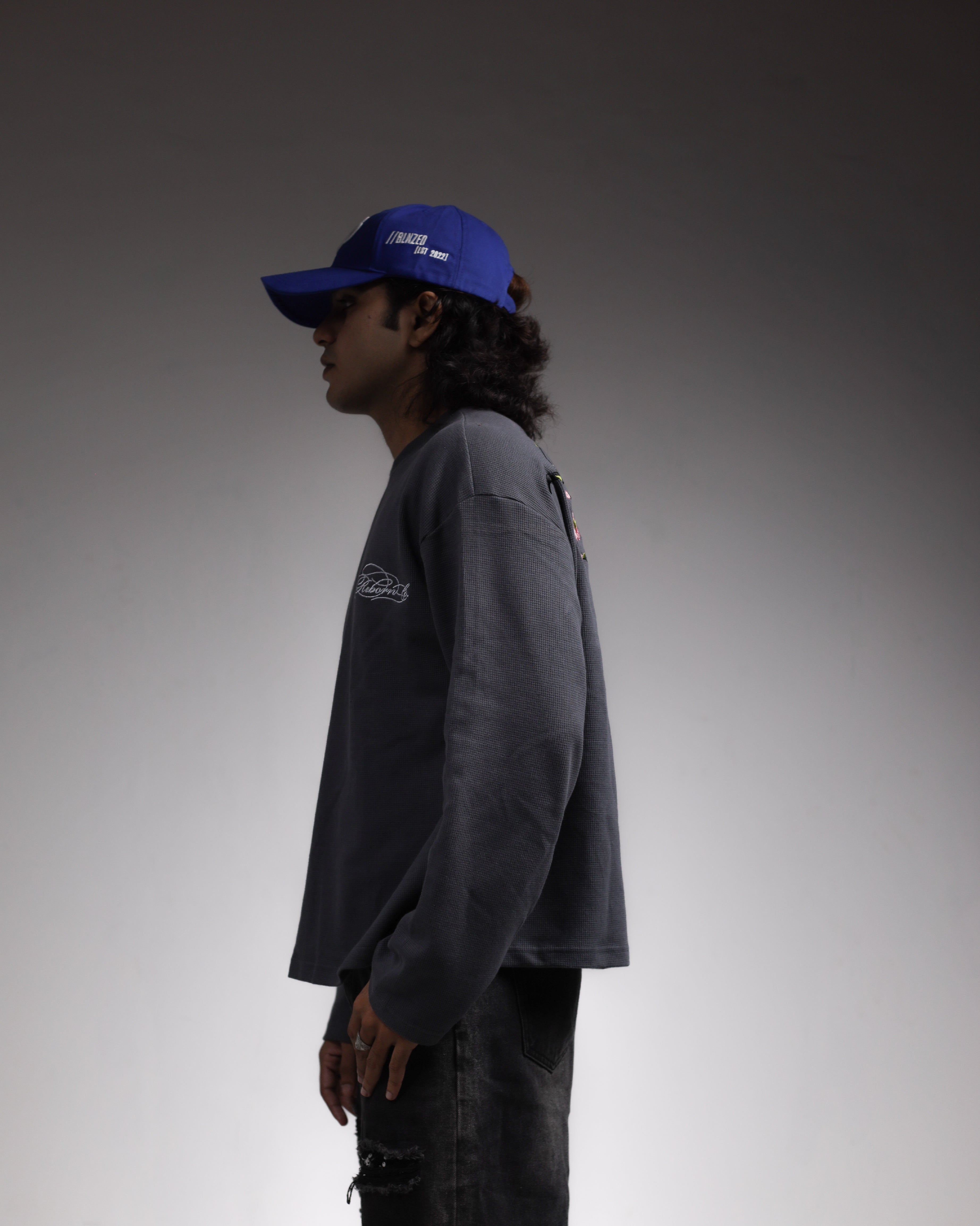 WAFFLE KNIT  T-SHIRT / GREY